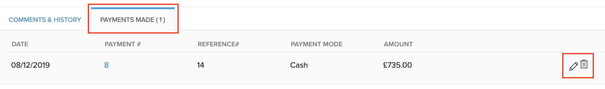 Payments Made Actions