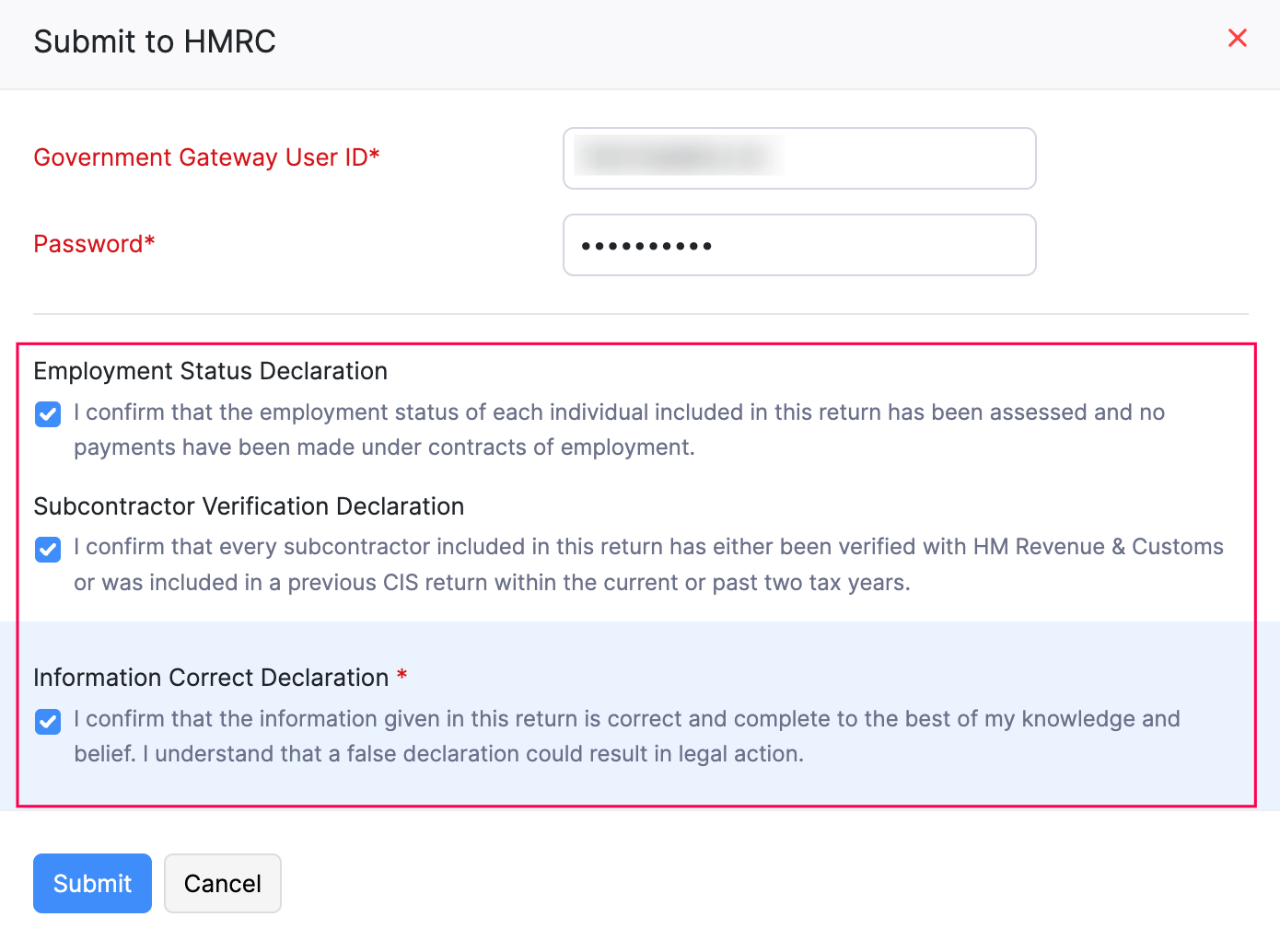 HMRC Declarations