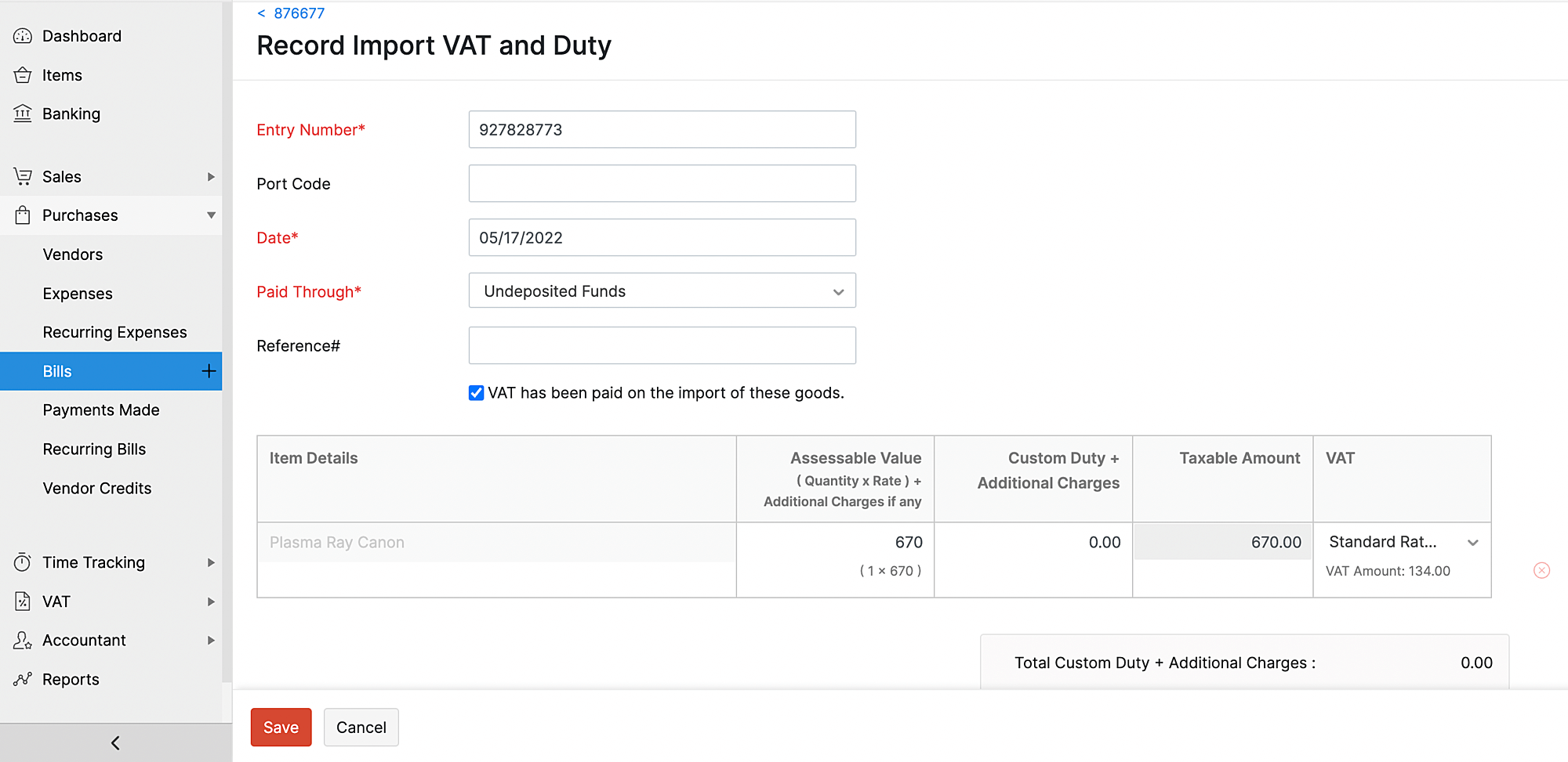 Record Import VAT