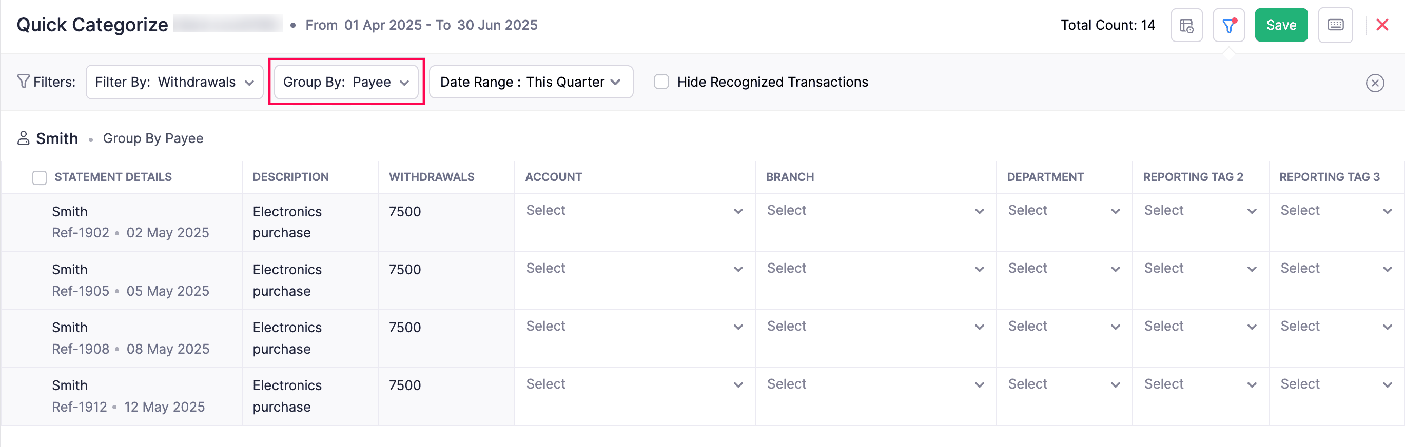 Filter Bank Transactions