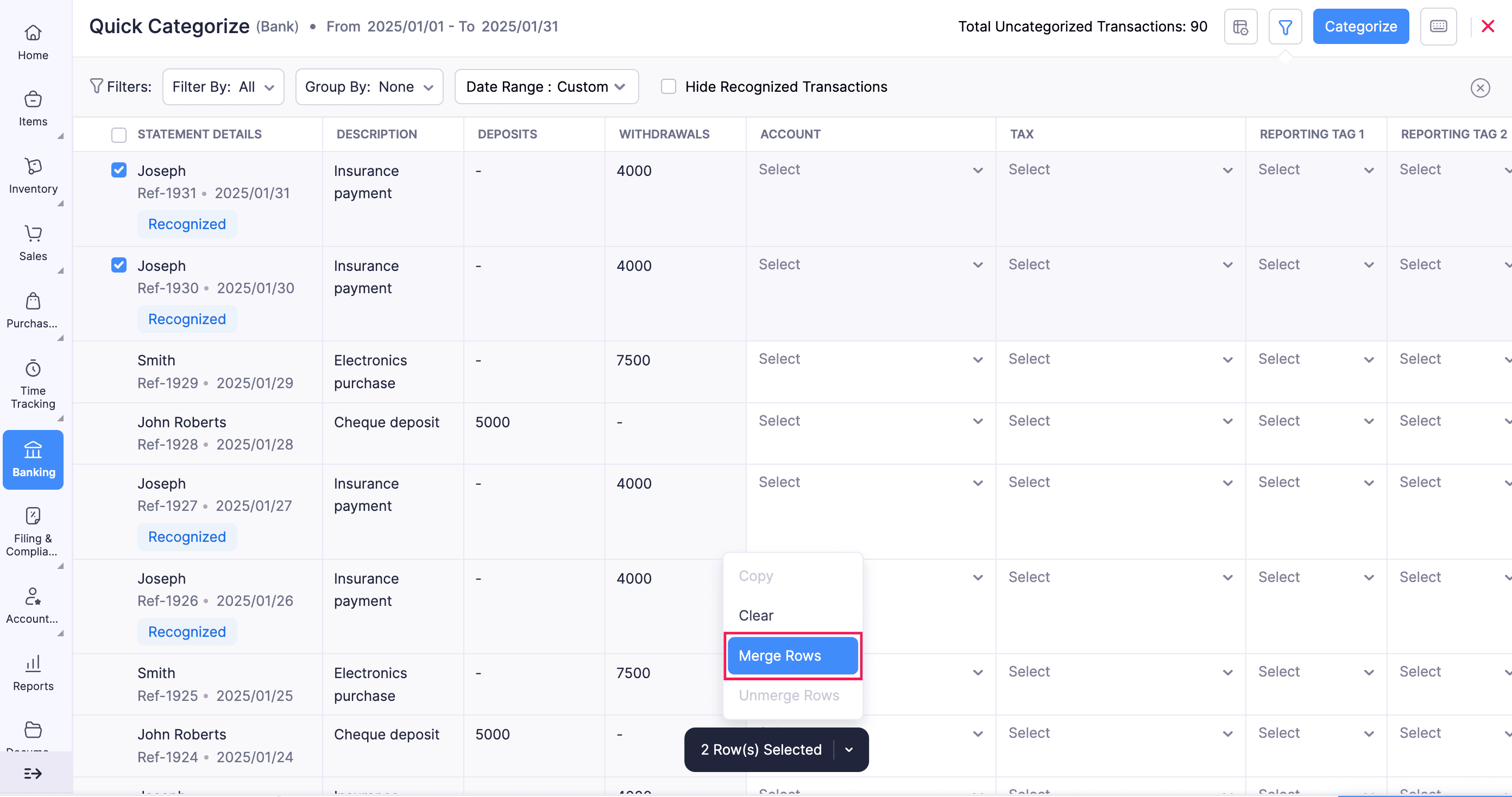 Merge Bank Transactions