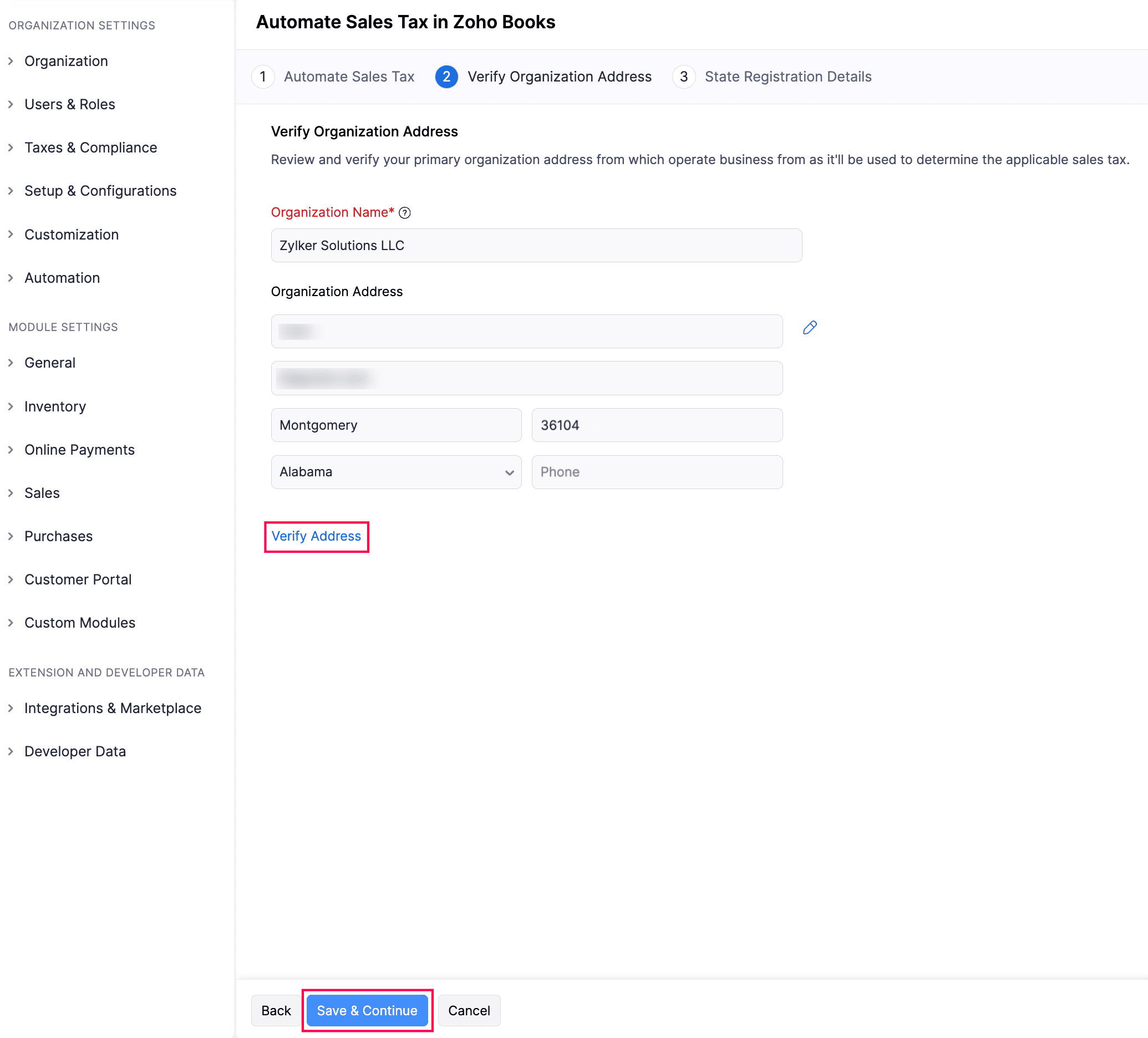 Verify Organization Address