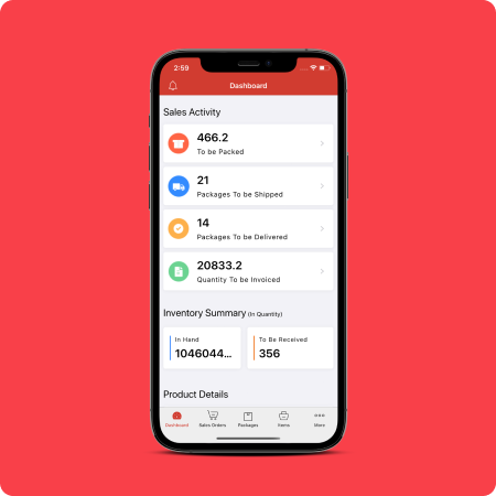 Zoho Inventory Dashboard | Desktop & Mobile