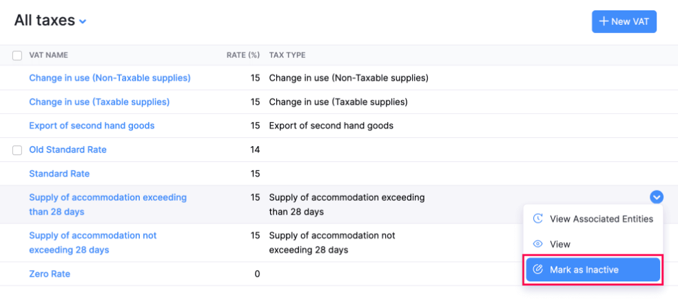 Mark VAT as Inactive