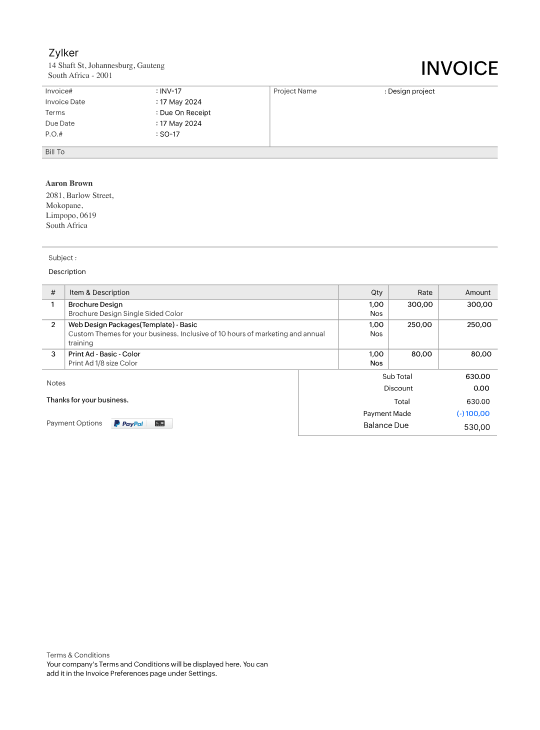 Detailed spreadsheet invoice template